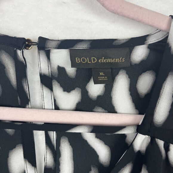 Bold Elements Wrap style Blouse Womens SZ XL Long sleeve Black White Boho Chic - Picture 10 of 16